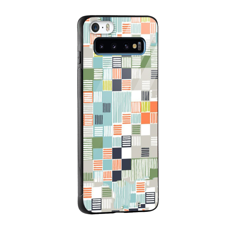 Tiny Boxes Stripes Glass Back Case for Galaxy S10