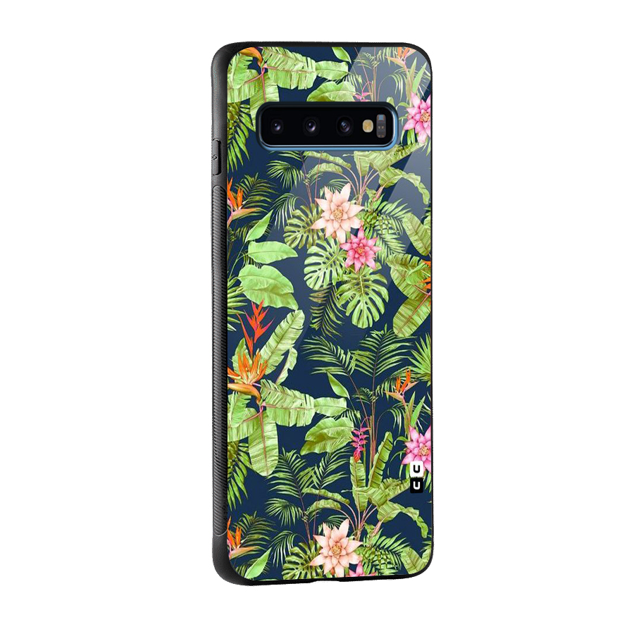 Tiny Flower Leaves Glass Back Case for Galaxy S10