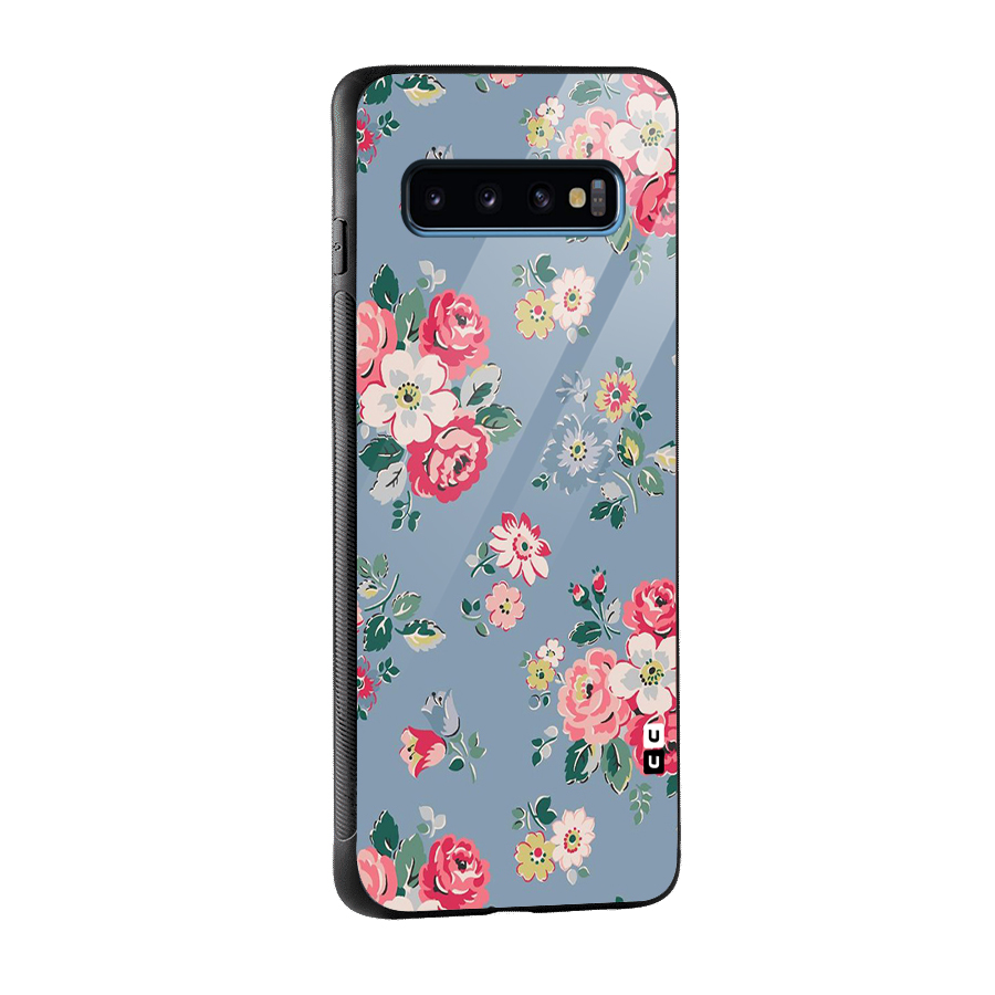 Vintage Flower Pattern Glass Back Case for Galaxy S10