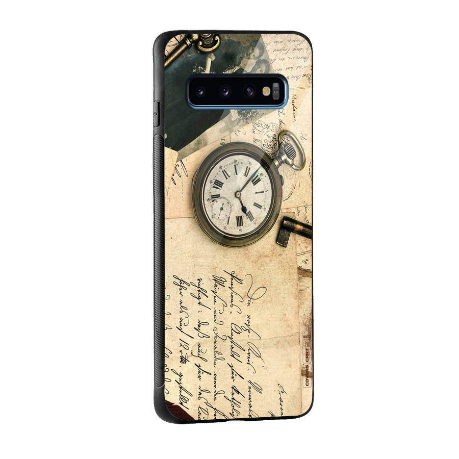 Vintage Key And Compass Glass Back Case for Galaxy S10