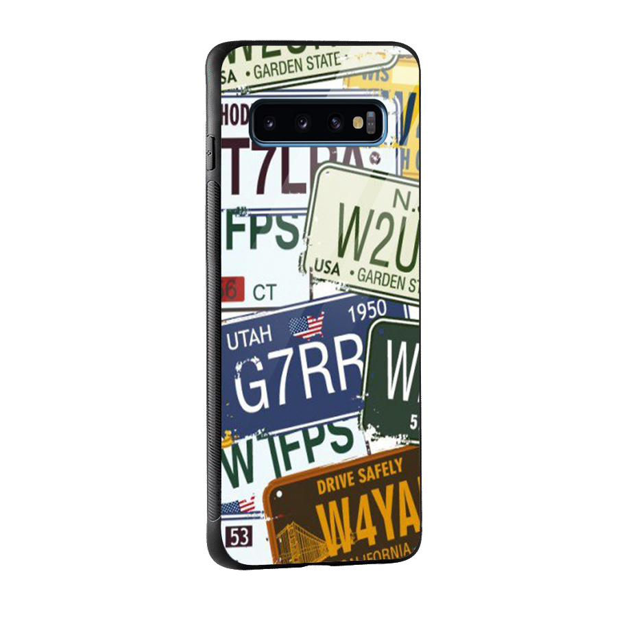 Vintage License Plates Glass Back Case for Galaxy S10
