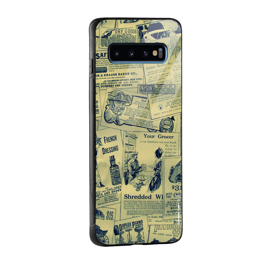 Vintage Newspaper Cutouts Glass Back Case for Galaxy S10