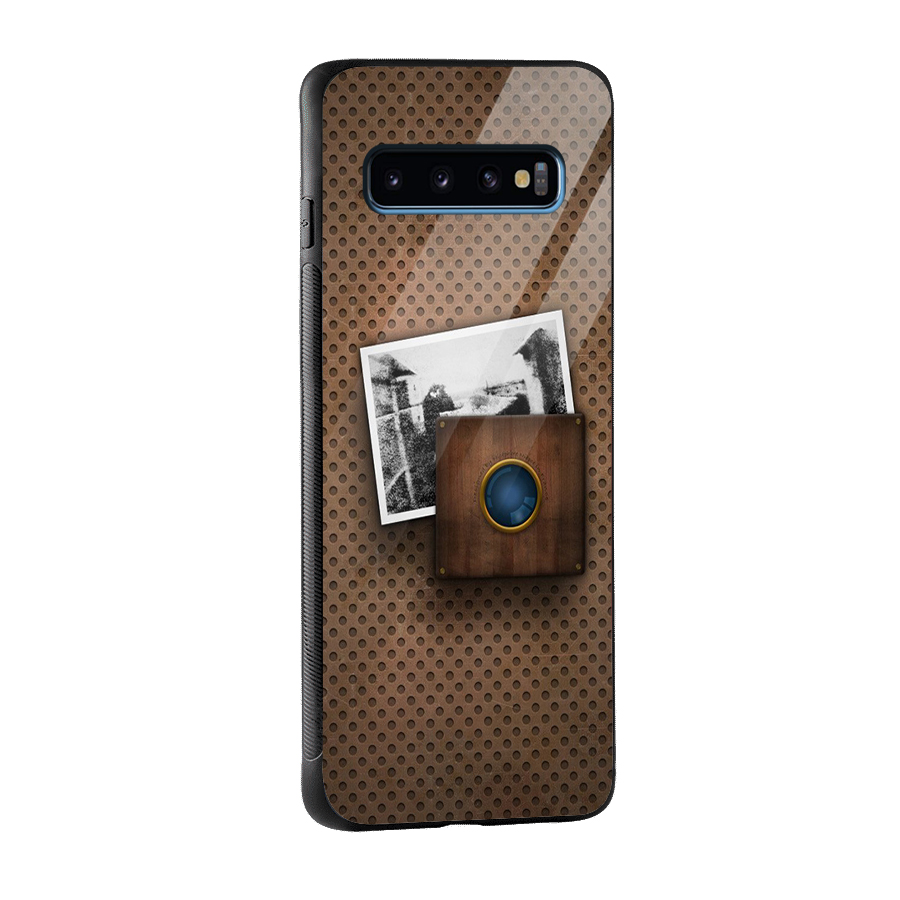 Vintage Wood Camera Glass Back Case for Galaxy S10