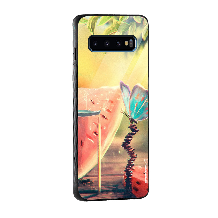 Watermelon Butterfly Glass Back Case for Galaxy S10