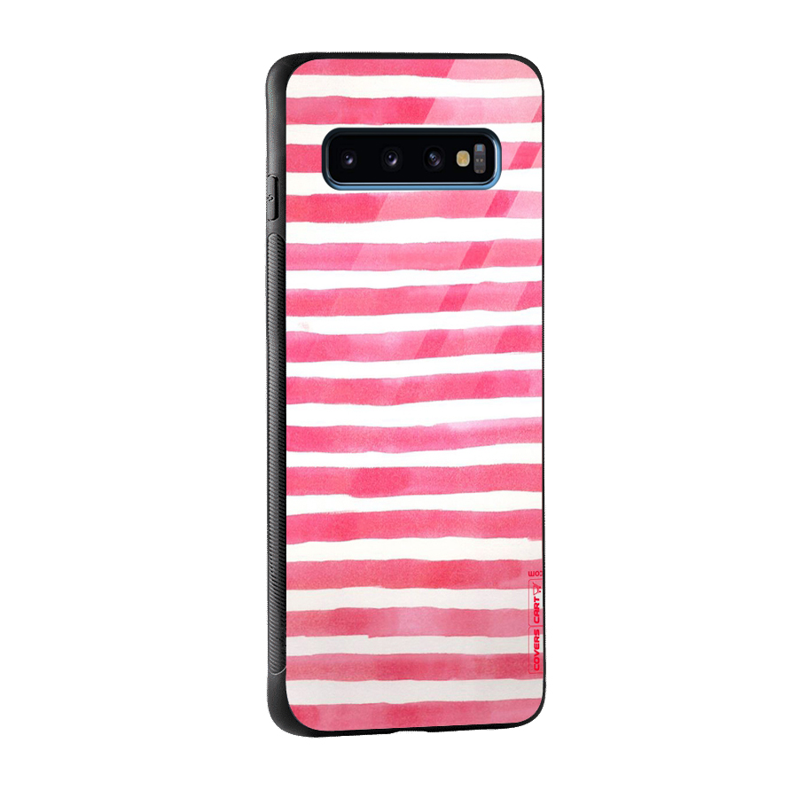 White And Pink Stripes Glass Back Case for Galaxy S10