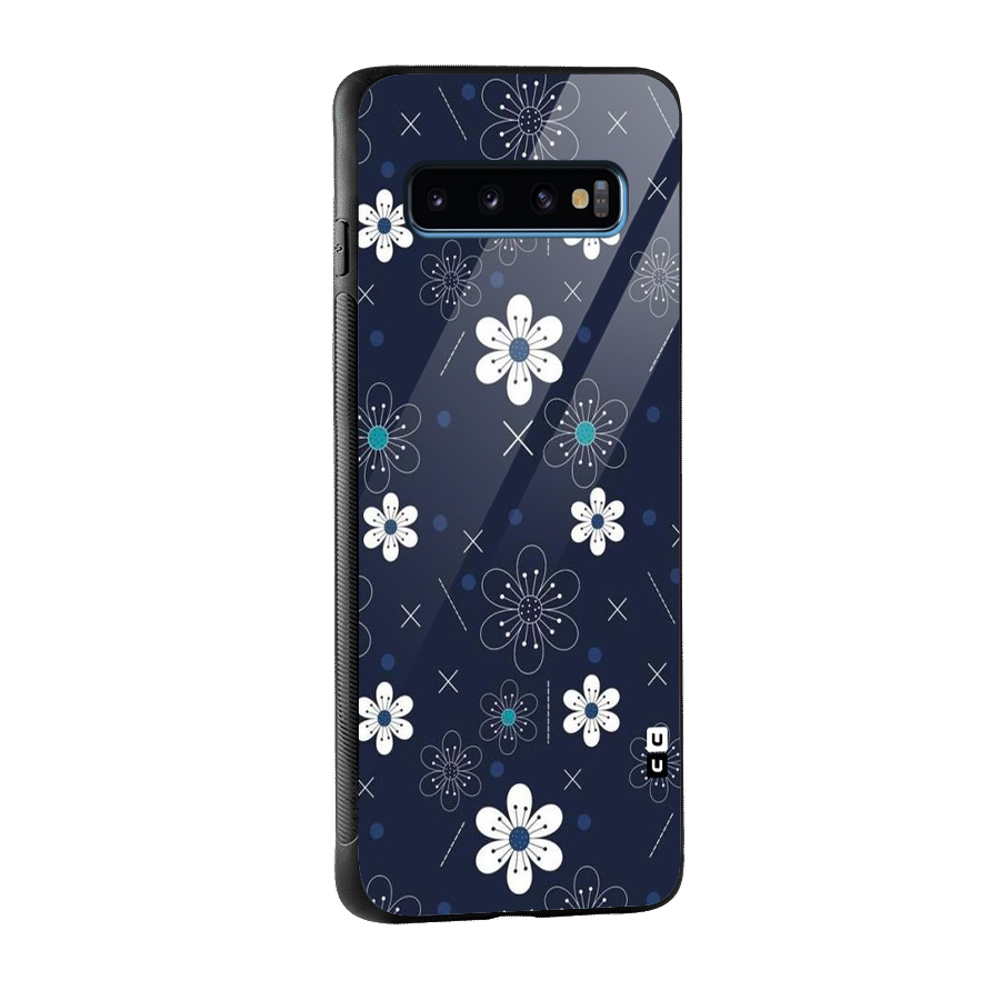 White Floral Shapes Glass Back Case for Galaxy S10