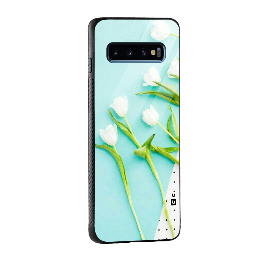 White Tulips Glass Back Case for Galaxy S10