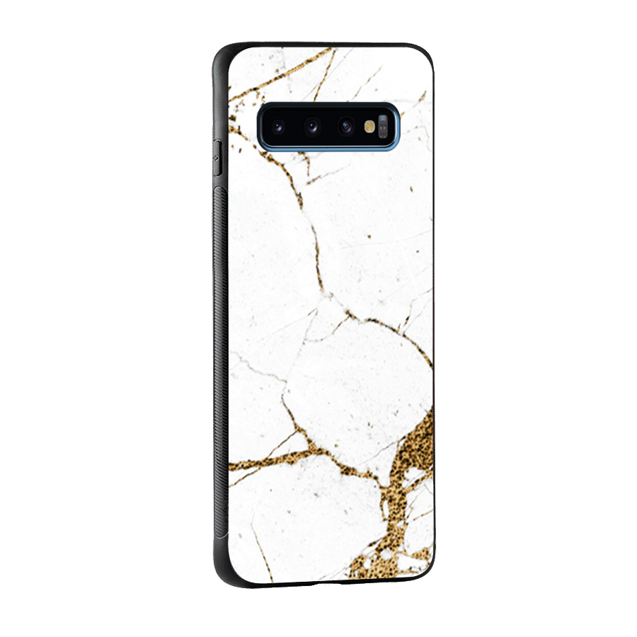 White and Gold Design Glass Back Case for Galaxy S10