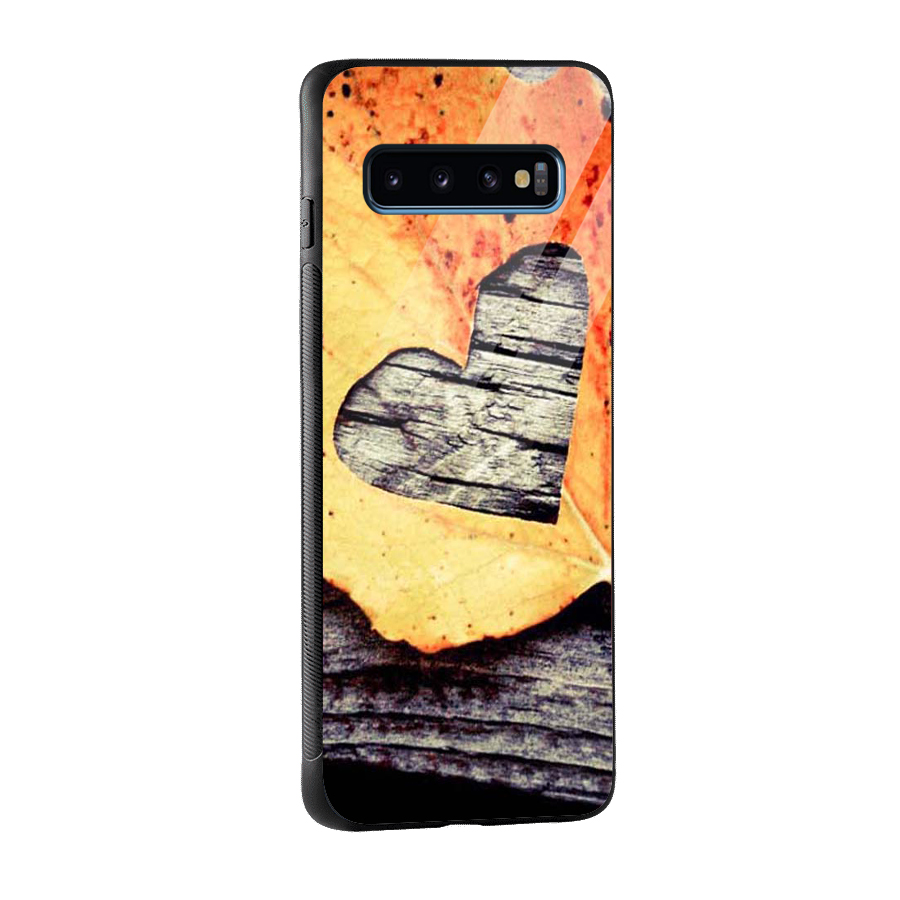 Wood Heart Leaf Glass Back Case for Galaxy S10