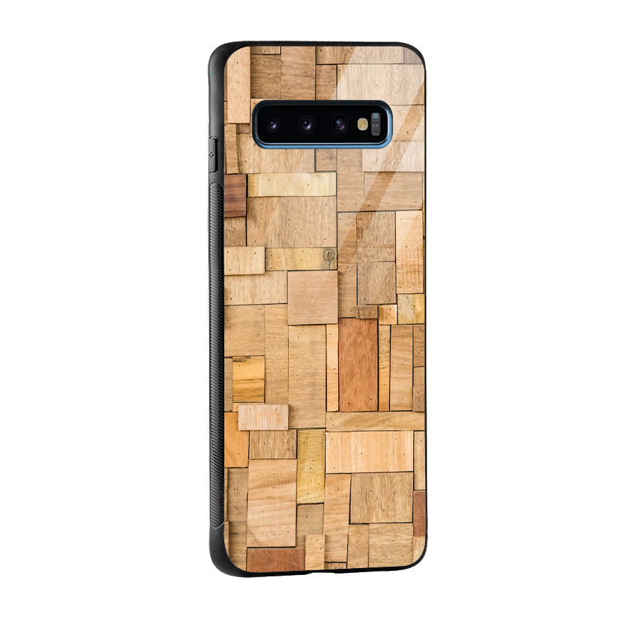 Wooden Blocks Glass Back Case for Galaxy S10
