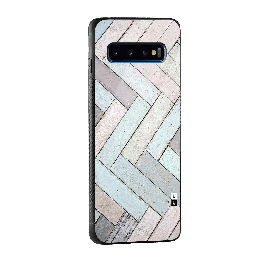 Wooden ZigZag Design Glass Back Case for Galaxy S10