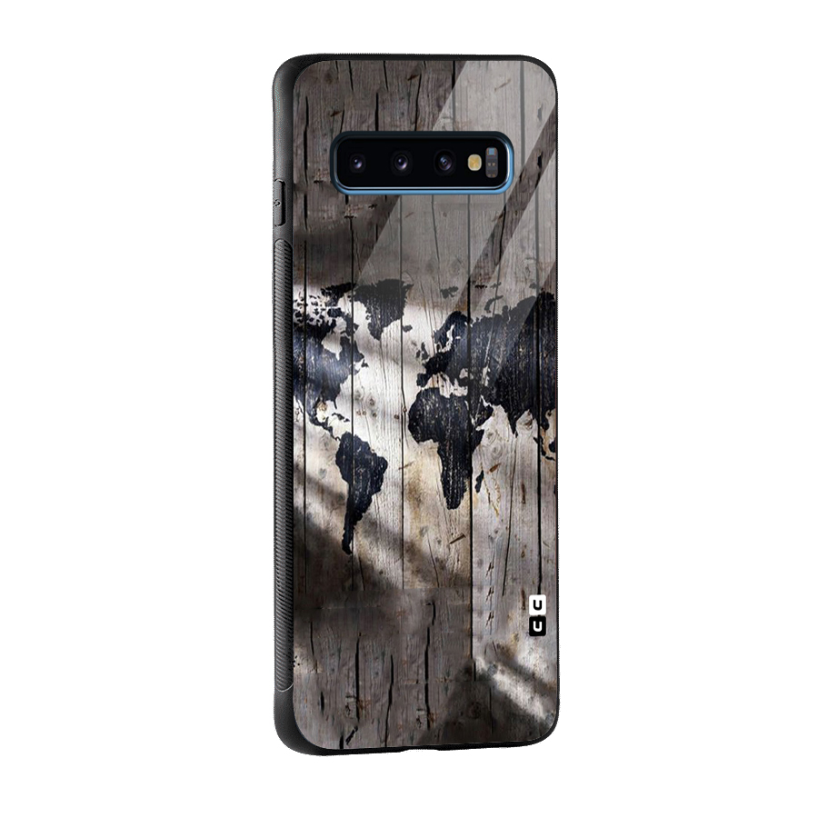 World Map Wood Design Glass Back Case for Galaxy S10