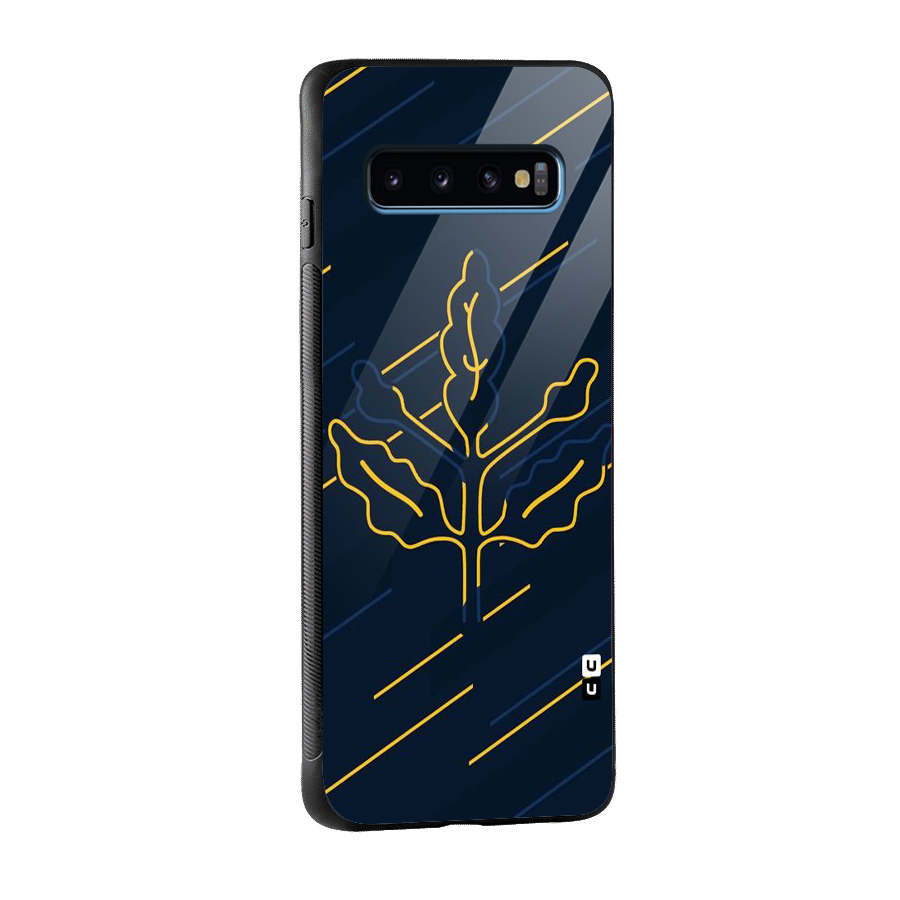 Yellow Leaf Line Glass Back Case for Galaxy S10