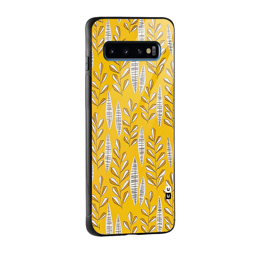 Yellow Leaf Pattern Glass Back Case for Galaxy S10