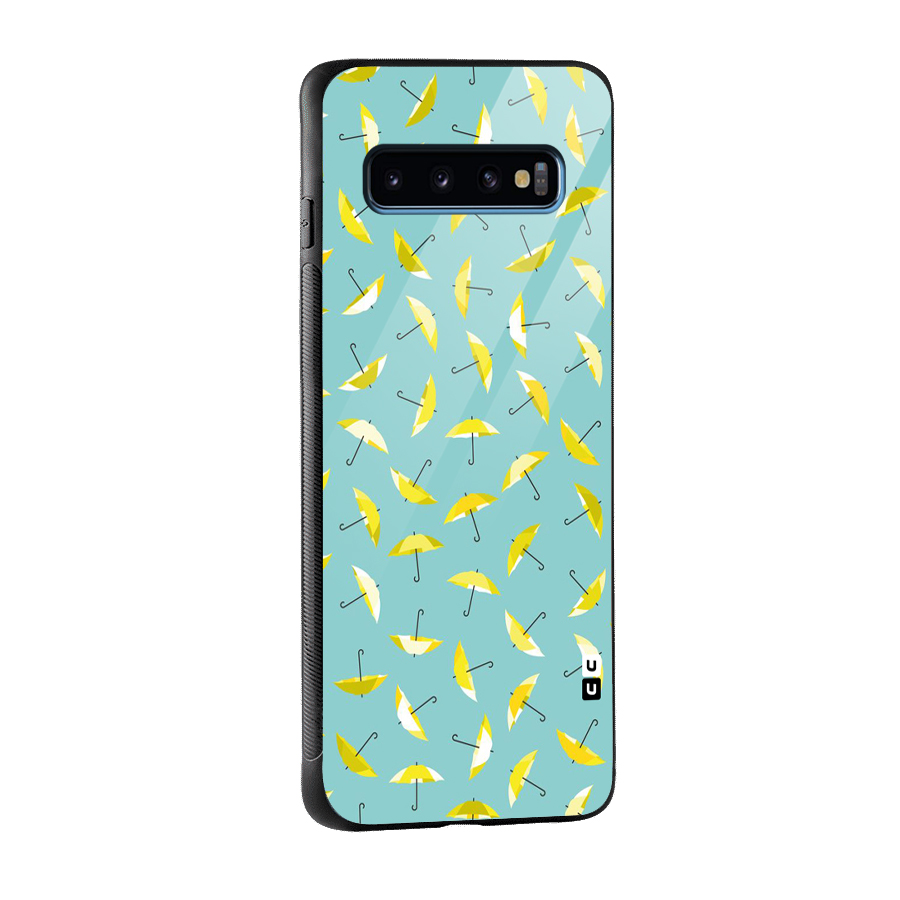 Yellow Umbrella Pattern Glass Back Case for Galaxy S10
