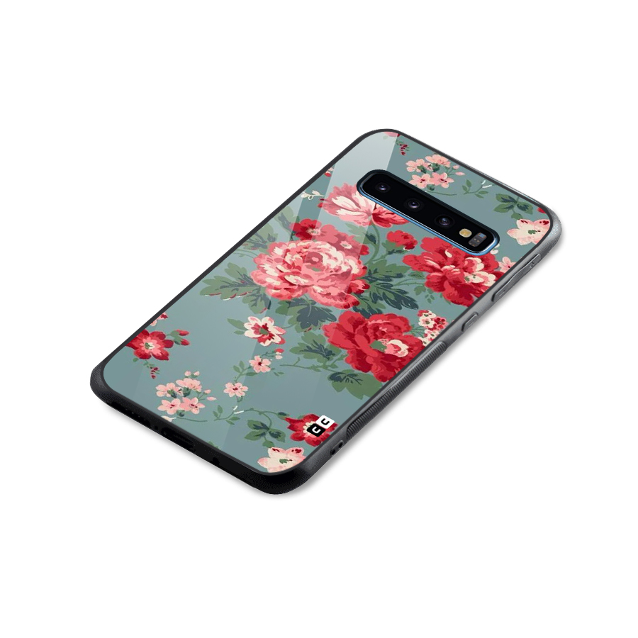 Aesthetic Floral Red Glass Back Case for Galaxy S10