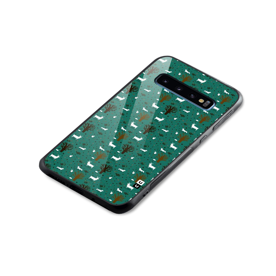 Animal Grass Pattern Glass Back Case for Galaxy S10