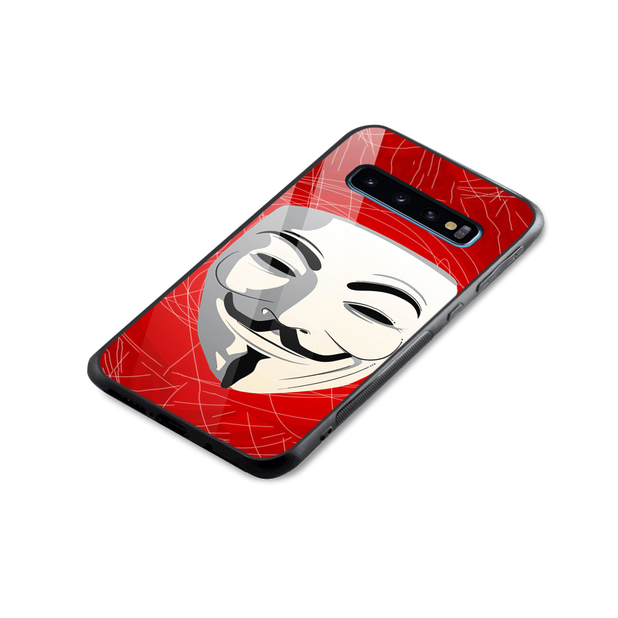 Anonymous Mask Abstract  Glass Back Case for Galaxy S10