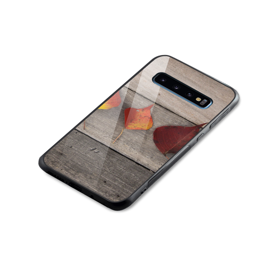Beautiful Wood Leafs Glass Back Case for Galaxy S10