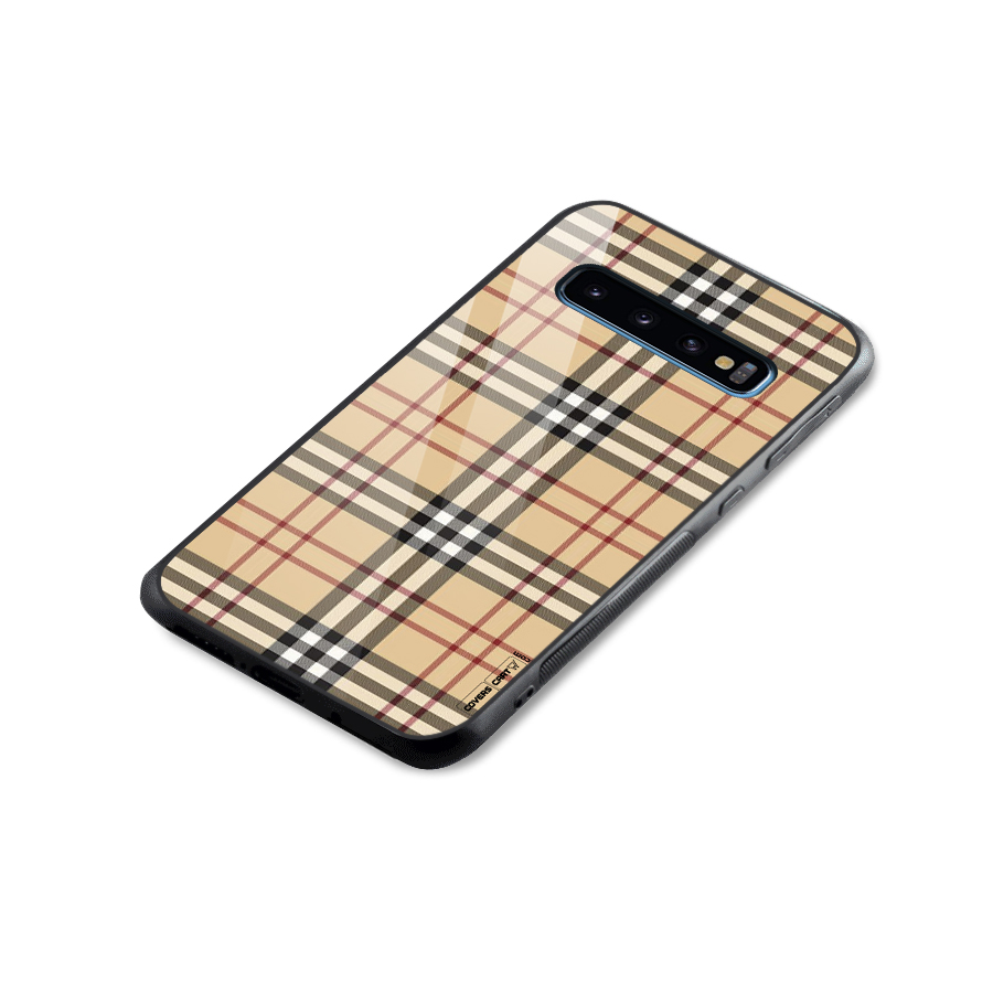 Beige Check Glass Back Case for Galaxy S10