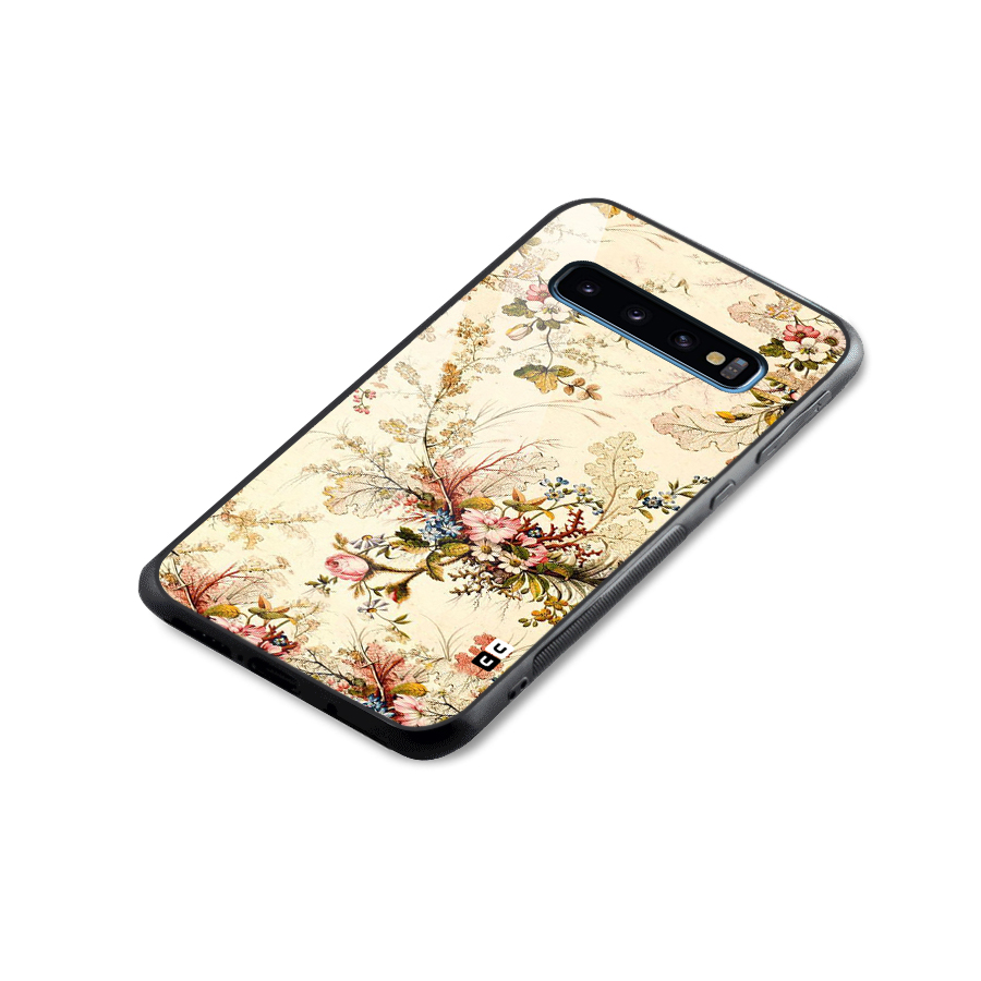 Beige Floral Glass Back Case for Galaxy S10
