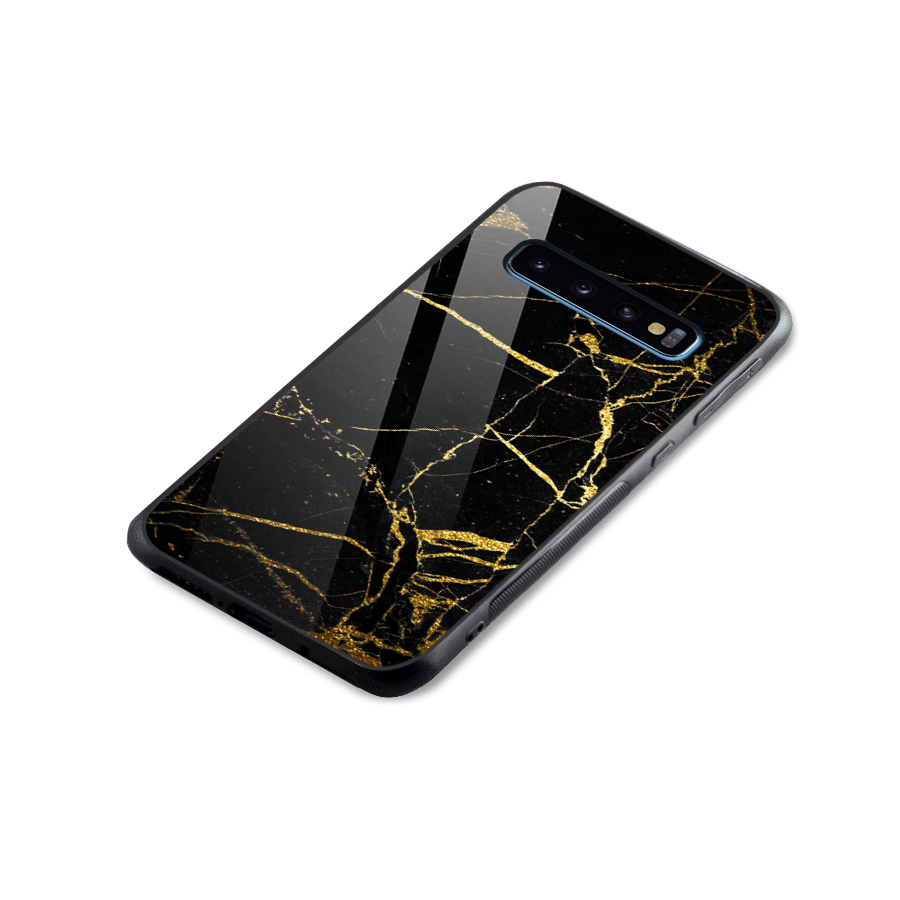 Black And Gold Design Glass Back Case for Galaxy S10