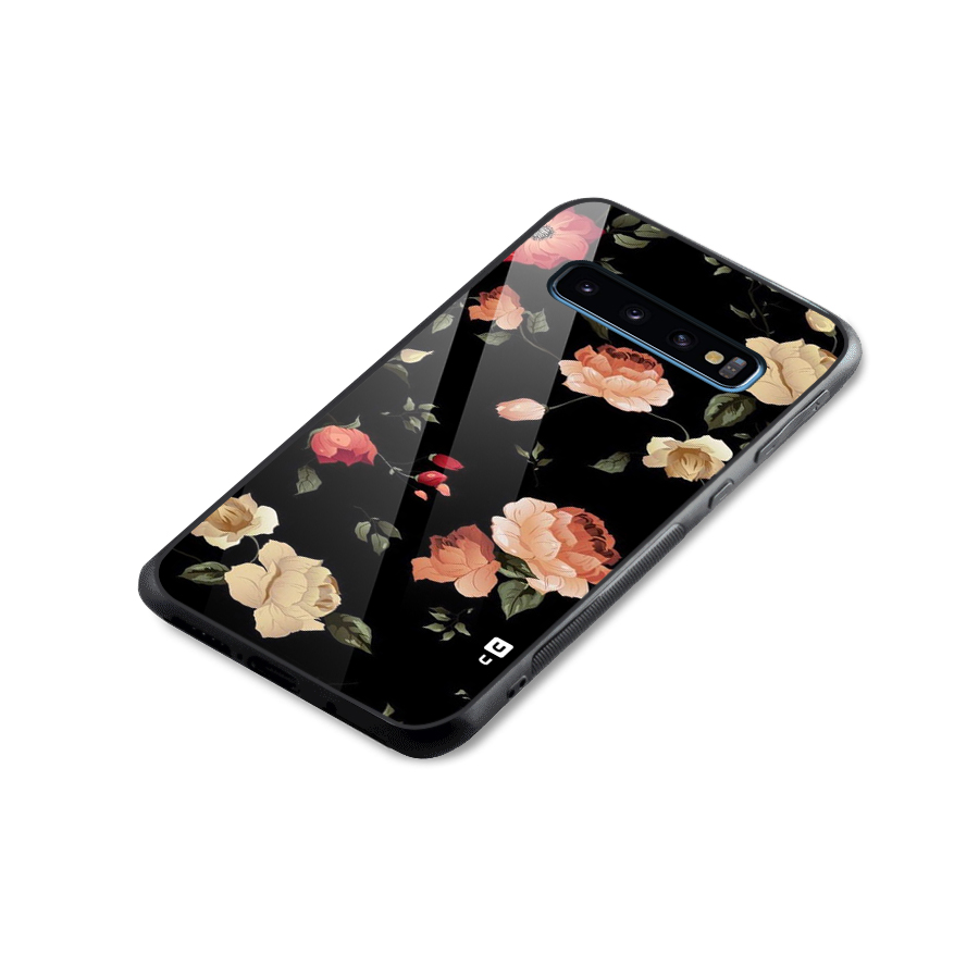 Black Artistic Floral Glass Back Case for Galaxy S10