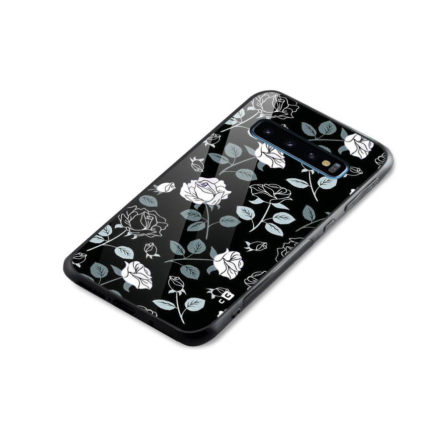 Black Artsy Bloom Glass Back Case for Galaxy S10