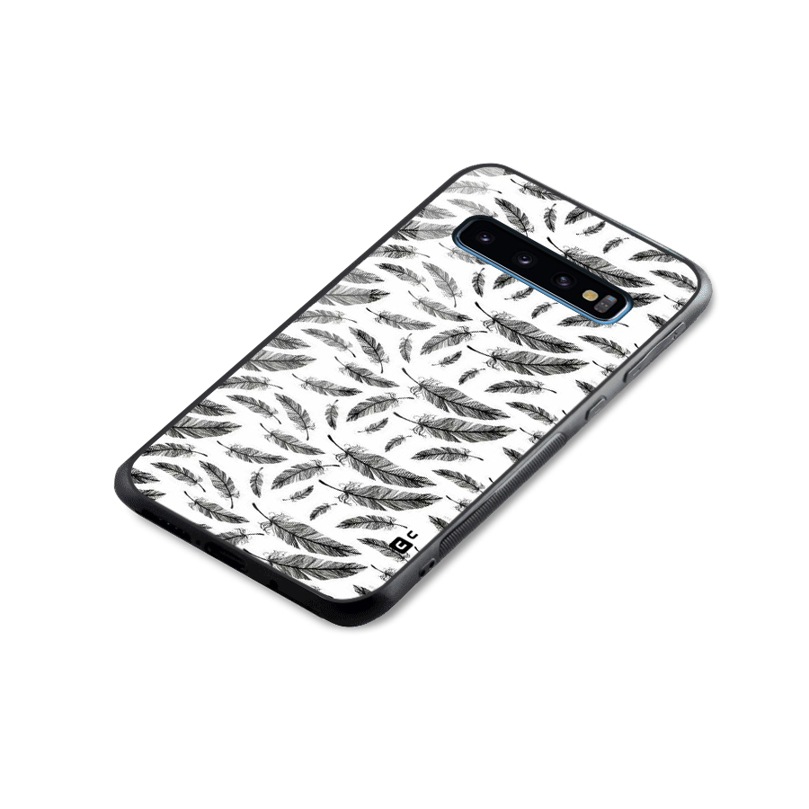 Black Feather Glass Back Case for Galaxy S10