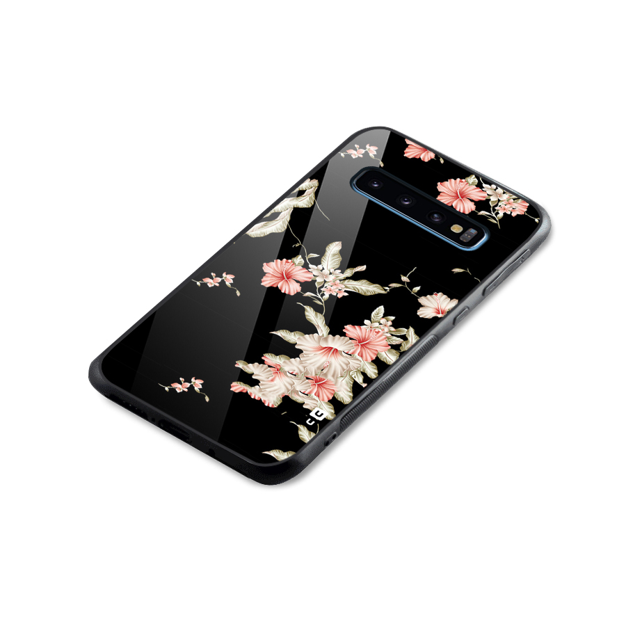 Black Floral Glass Back Case for Galaxy S10