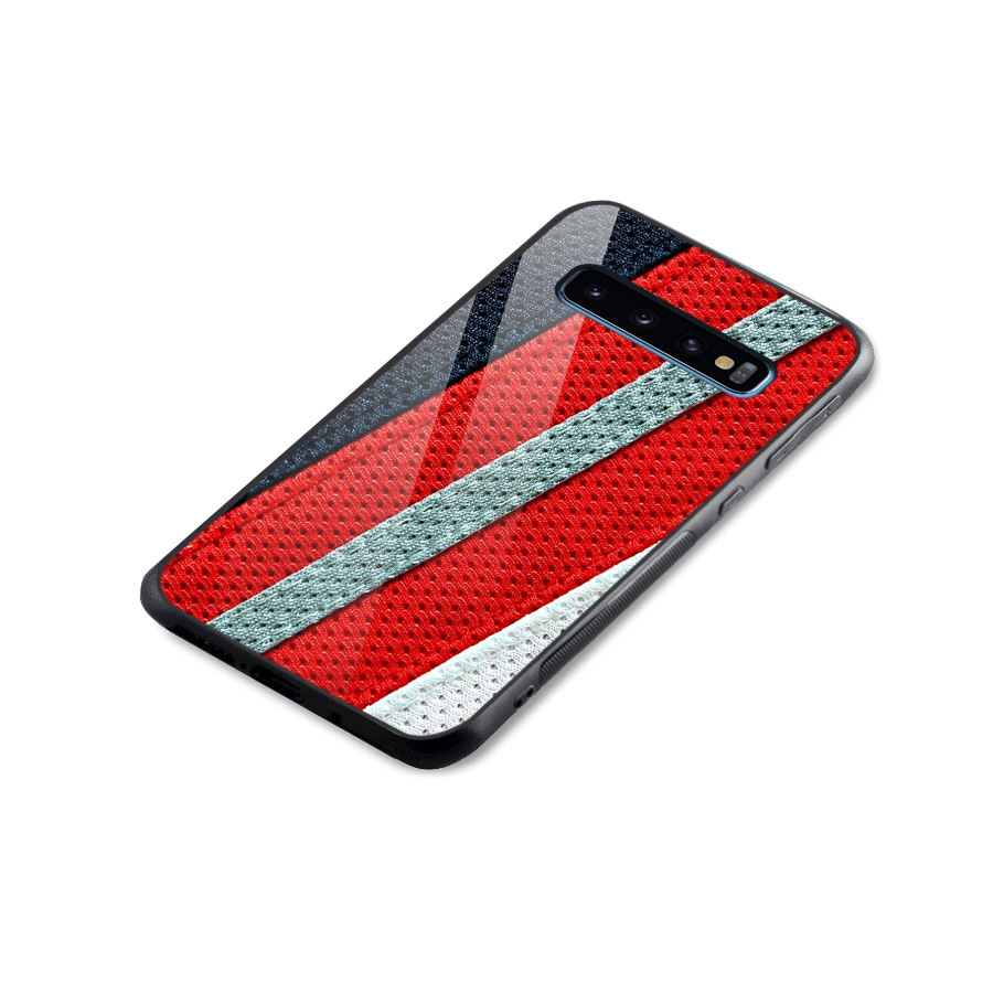 Black Red Grey Stripes Glass Back Case for Galaxy S10