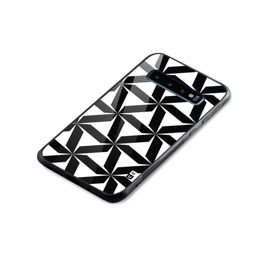 Black White Fan Design Glass Back Case for Galaxy S10