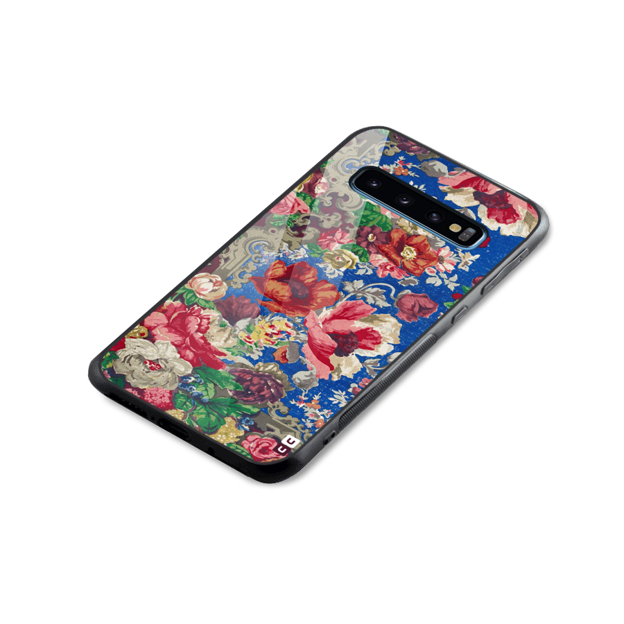 Block Printed Flowers Glass Back Case for Galaxy S10