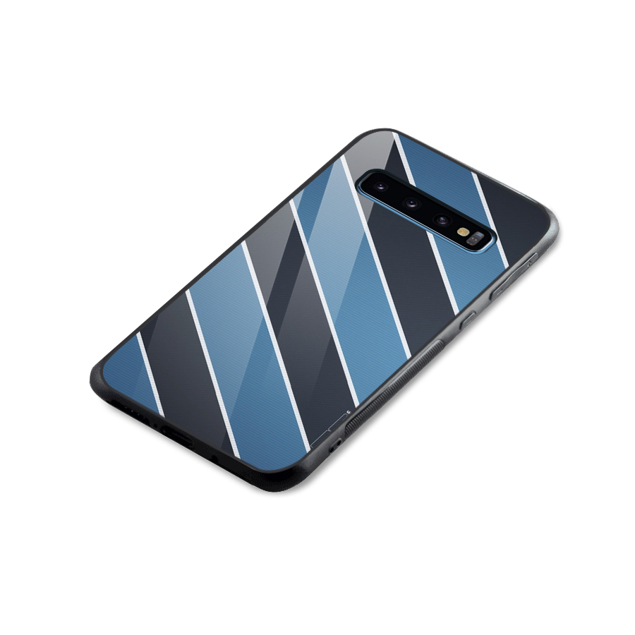 Blue Black Stripes Glass Back Case for Galaxy S10