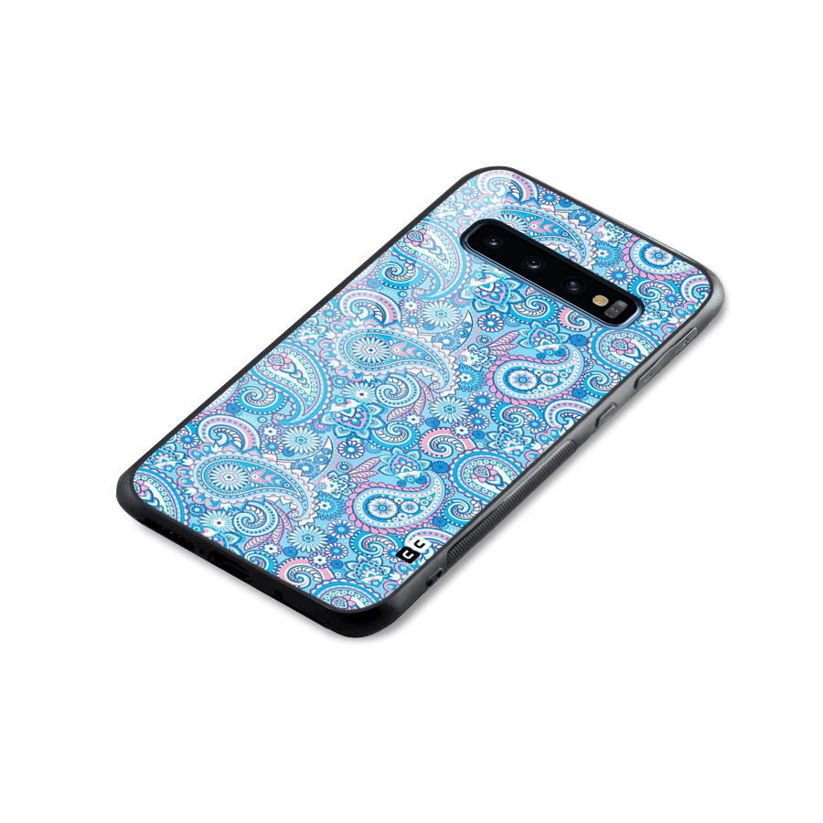 Blue Block Pattern Glass Back Case for Galaxy S10