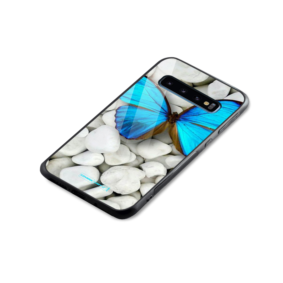 Blue Butterfly Glass Back Case for Galaxy S10