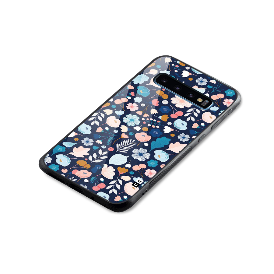 Blue Floral Glass Back Case for Galaxy S10