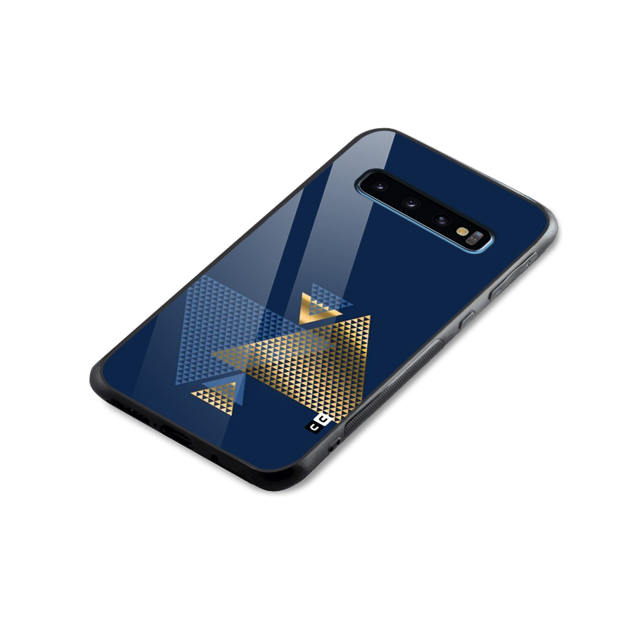 Blue Gold Triangles Glass Back Case for Galaxy S10