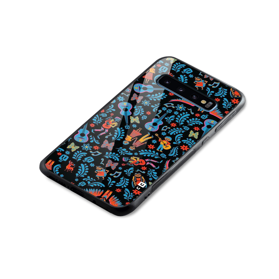 Blue Guitar Pattern Glass Back Case for Galaxy S10