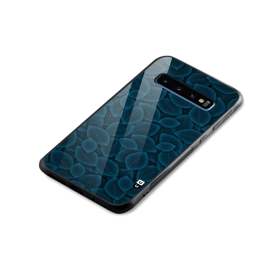 Blue Thin Leaves Glass Back Case for Galaxy S10