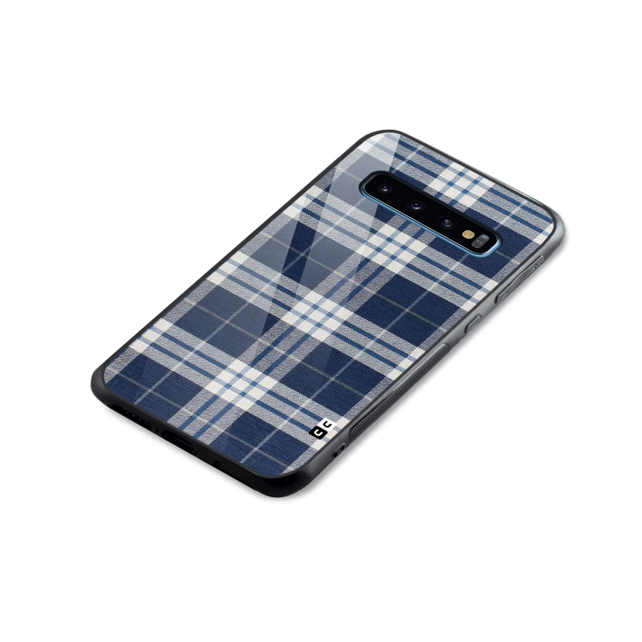 Blue White Check Glass Back Case for Galaxy S10