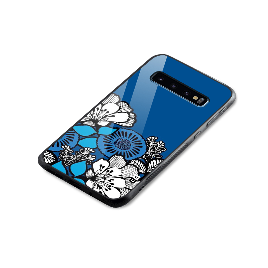 Blue White Flowers Glass Back Case for Galaxy S10