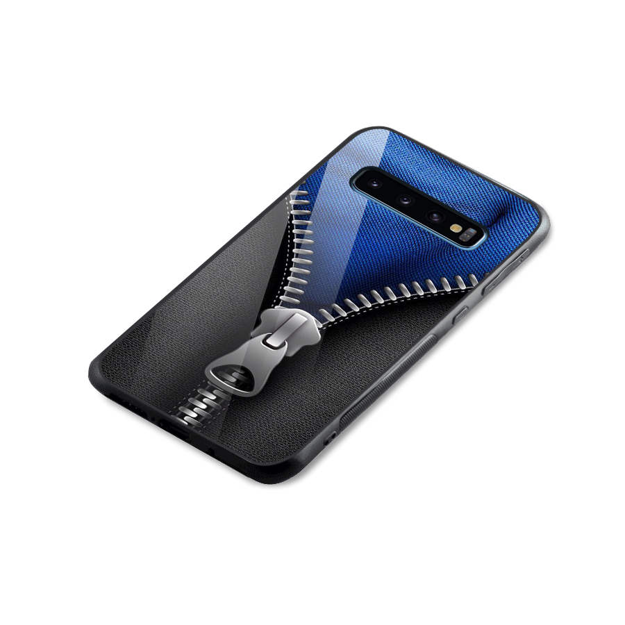 Blue Zipper Glass Back Case for Galaxy S10