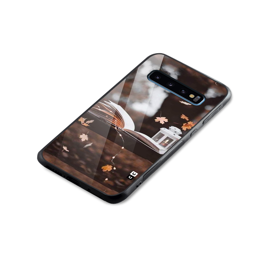 Book and Fall Leaves Glass Back Case for Galaxy S10