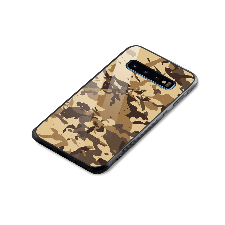 Brown Camouflage Army Glass Back Case for Galaxy S10