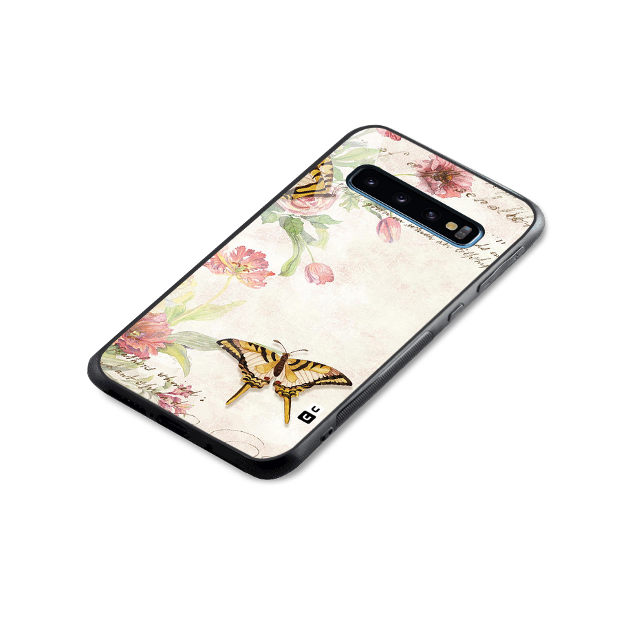 Butterfly Floral Glass Back Case for Galaxy S10