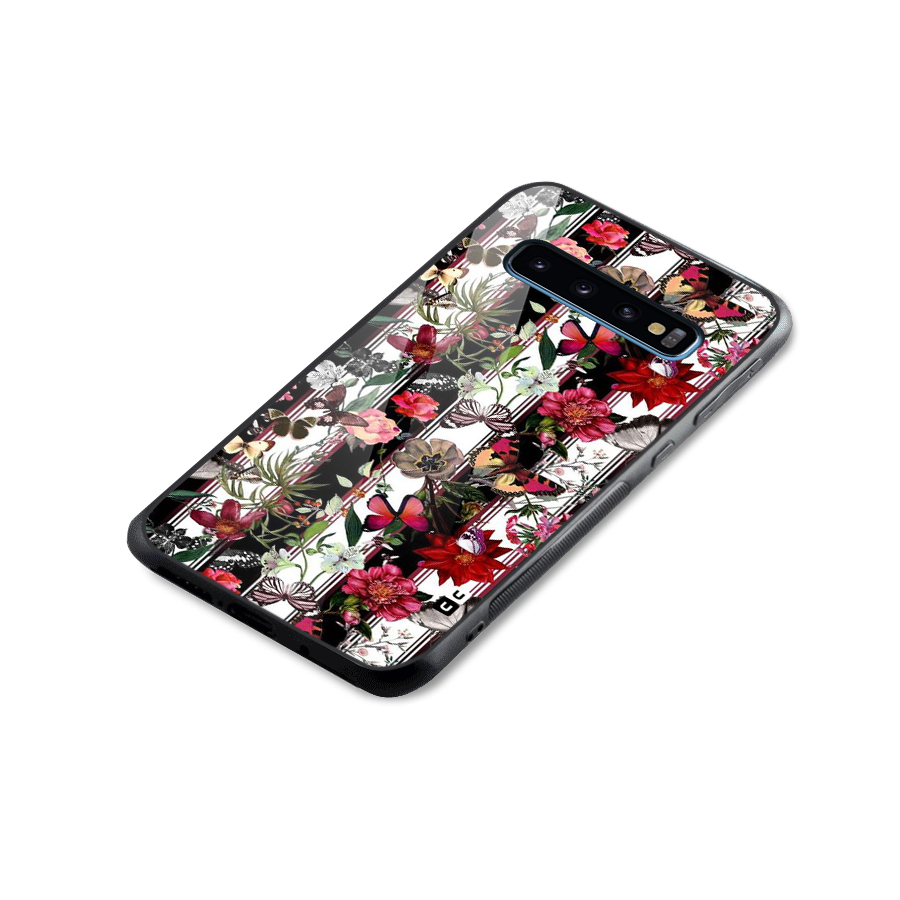 Butterfly Flowers Glass Back Case for Galaxy S10