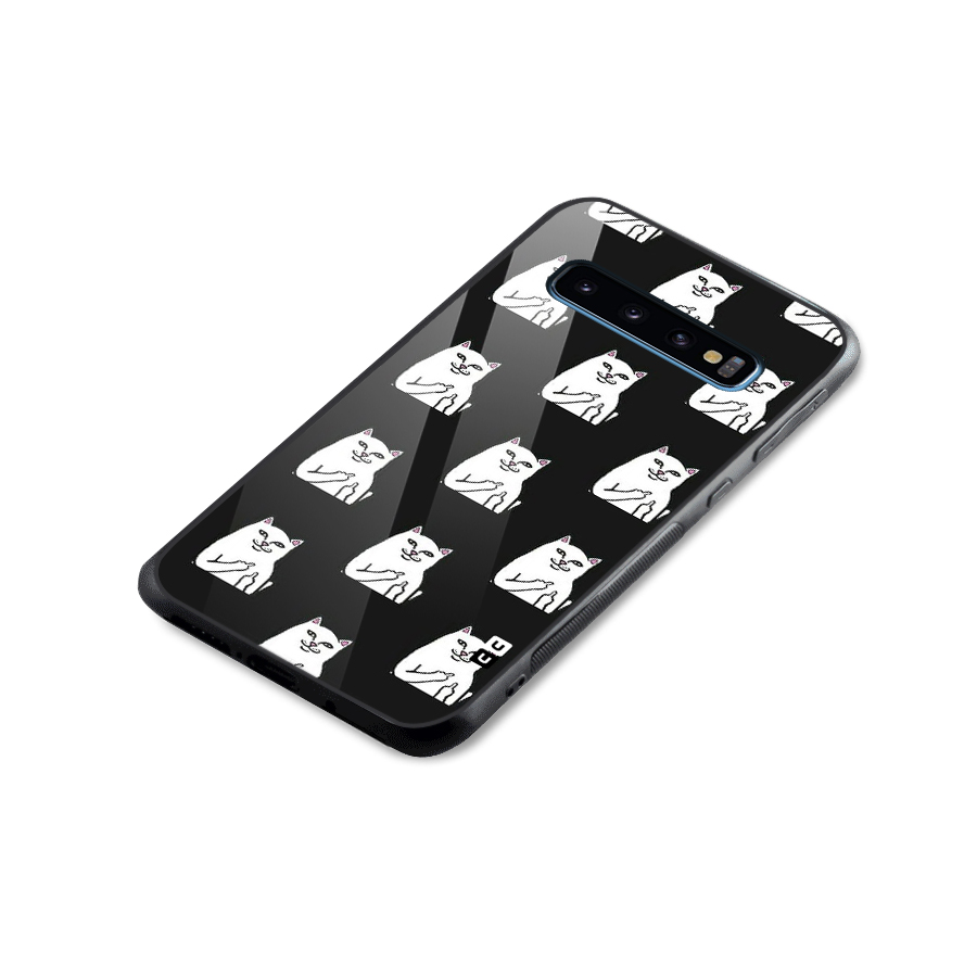 Chill Cat Pattern Glass Back Case for Galaxy S10
