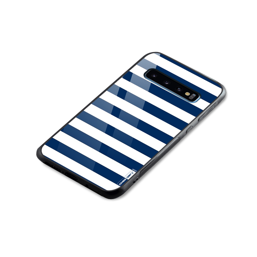 Classic Blue White Stripes Glass Back Case for Galaxy S10