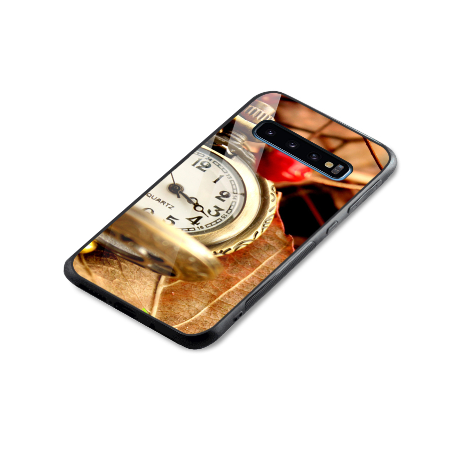 Clock And Cherry Glass Back Case for Galaxy S10